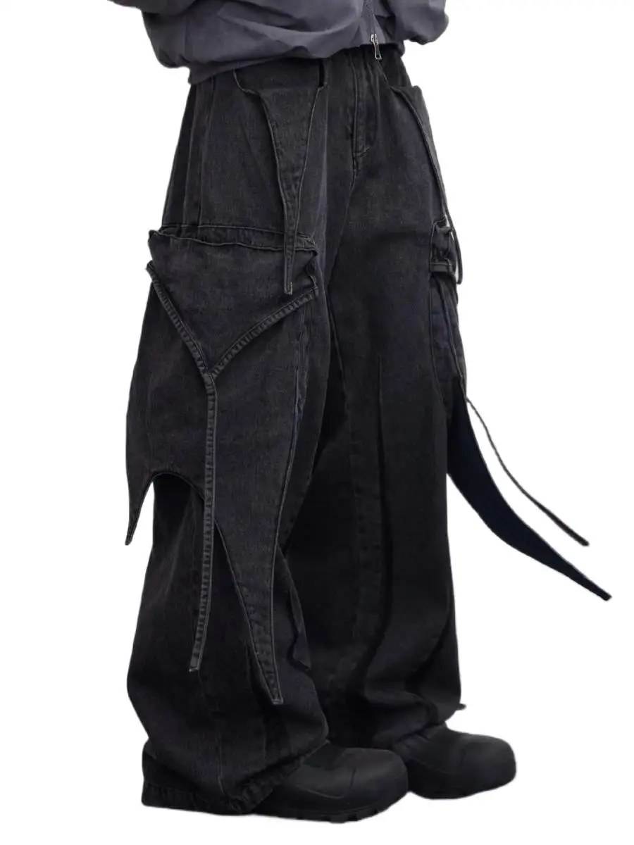 

Dark Avant-Garde Style Techwear Deconstruction Pocket Wash Loose Wide Leg Jeans For Men Pants For Women