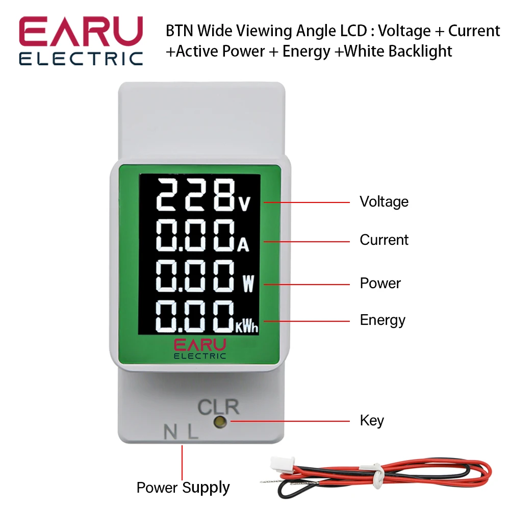 デジタル電力計,4in 1 Dinレール,acモニター,電圧計,電流計,ワット,kwh,ac,dc 50-300v,100a