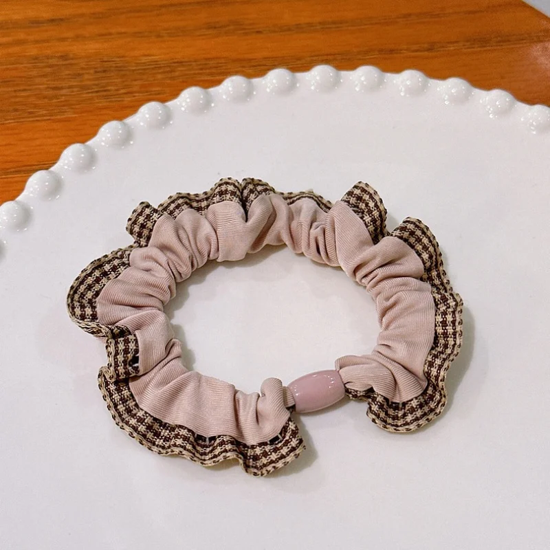 

Retro plaid lace small intestine hair ring hair rope women's high elastic hair rope high sense does not hurt hair accessories