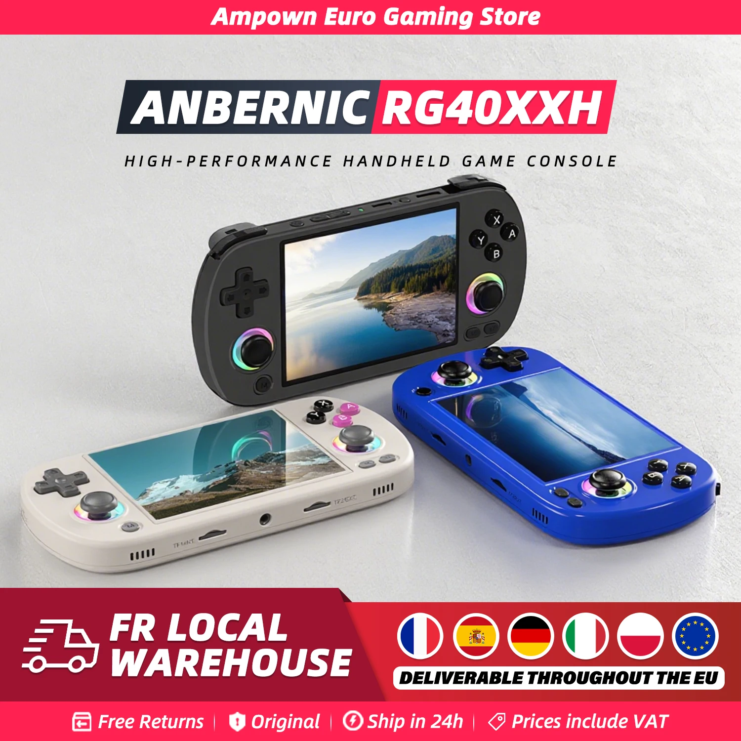 ANBERNIC RG40XX H Console de jeu portable 4 ''écran système Linux Joystick effet d'éclairage rvb RG40XXH lecteur vidéo Trimui Console