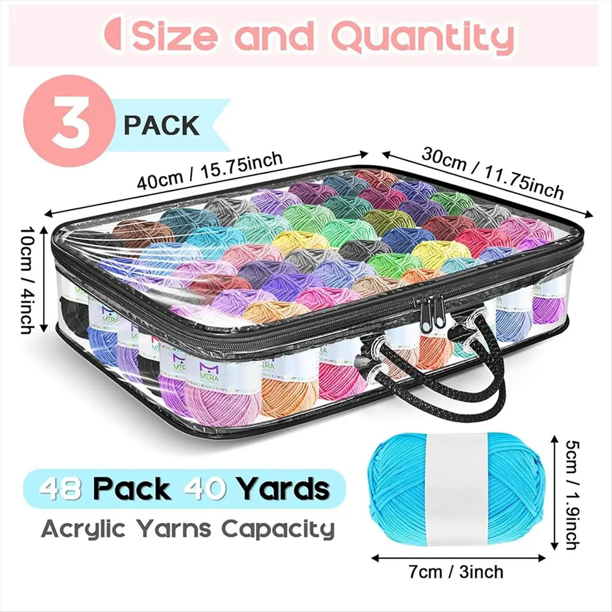 FTGT-3 Pack Clear Yarn Storage Bags, Yarn Storage Organizer Tote Bag for Knitting Needles Crochet Hooks Yarn Balls Yarn