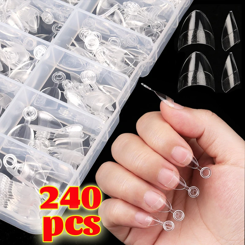 240Pcs Half Cover Almond Pre-filed Nail Tips Mixed Size Oval Short Press on False Nails Ultra Thin Traceless Nail Art Tips Tools