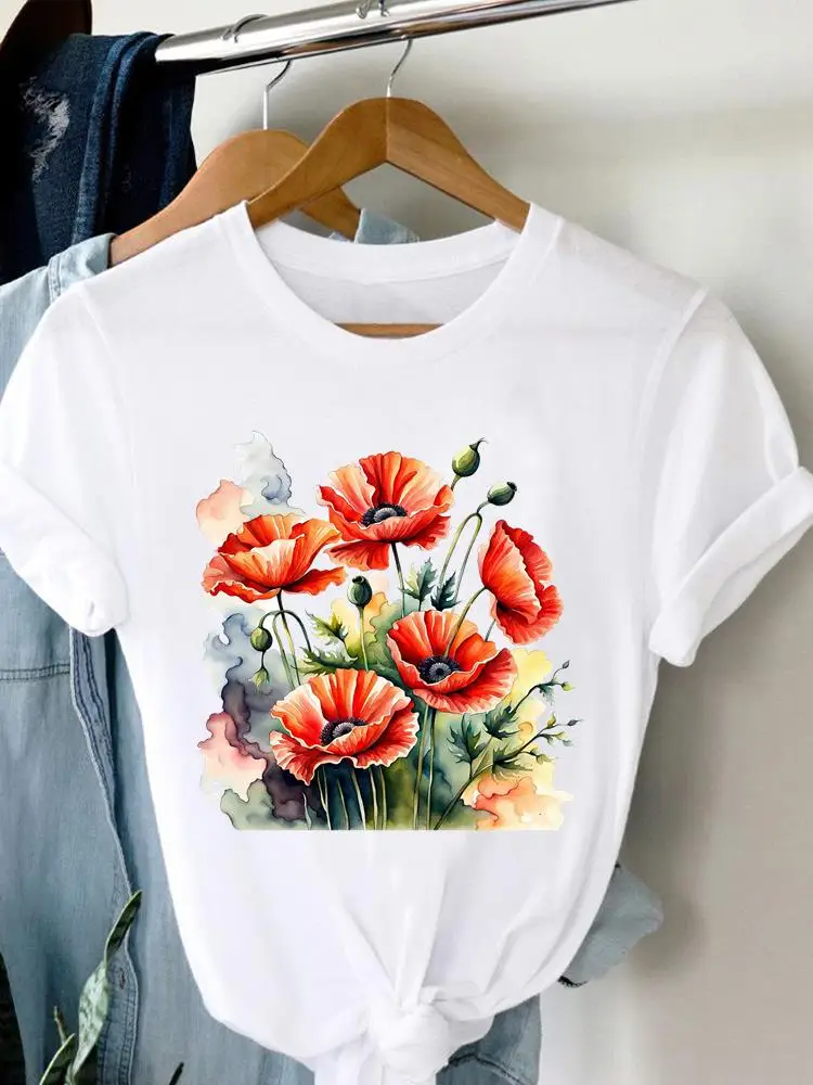 

Sweet Flower Cute 90s Women Graphic T-shirts Clothing Printed Short Sleeve Tee Casual T Fashion O-neck Female Clothes