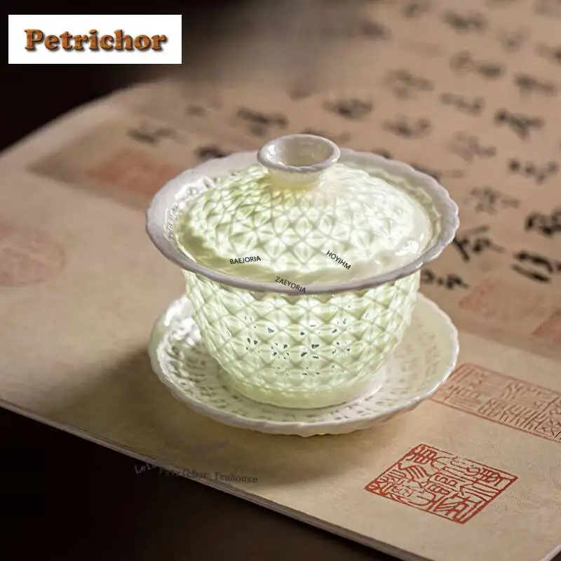 160ml Hand Knitting Hollow Out Gaiwan Creative Tea Tureen Tea Bowl With Lid Kit Tea Maker Cover Bowl Kung Fu Tea Set Collection