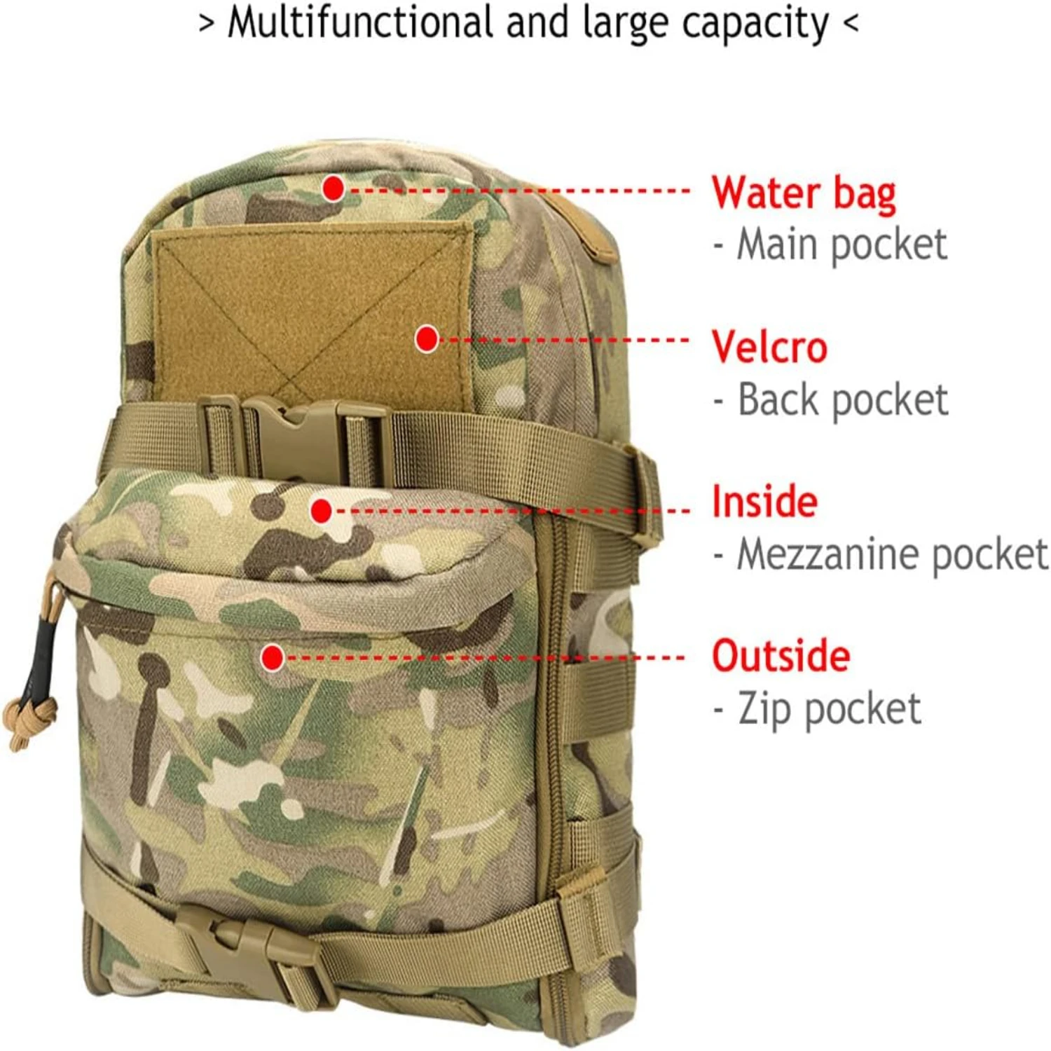 Lightweight Tactical 1000D MOLLE Hydration Backpack for 3L Hydration System - Durable Water Carrier Molle Vest Accessory for Out