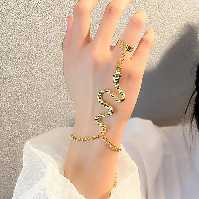 Fashion Alloy Snake Shaped Bracelet Simple Irregular Ring Integrated Chain Personality Gold Silver Color Y2k Accessories