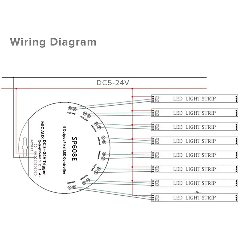 AA86 SP608E DC5V-24V WS2812B Bluetooth APP Музыкальный контроллер с дистанционным управлением 8-канальный SP602E 4-канальный WS2811 WS2815 Светодиодная лента