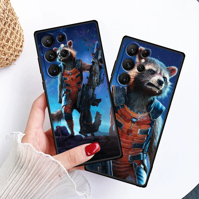 Marvel Rocket Raccoon Hero For Samsung Galaxy S24 S23 S22 S21 S20 FE S10 S10E Plus Ultra Pro Lite 5G Black Back Phone Case