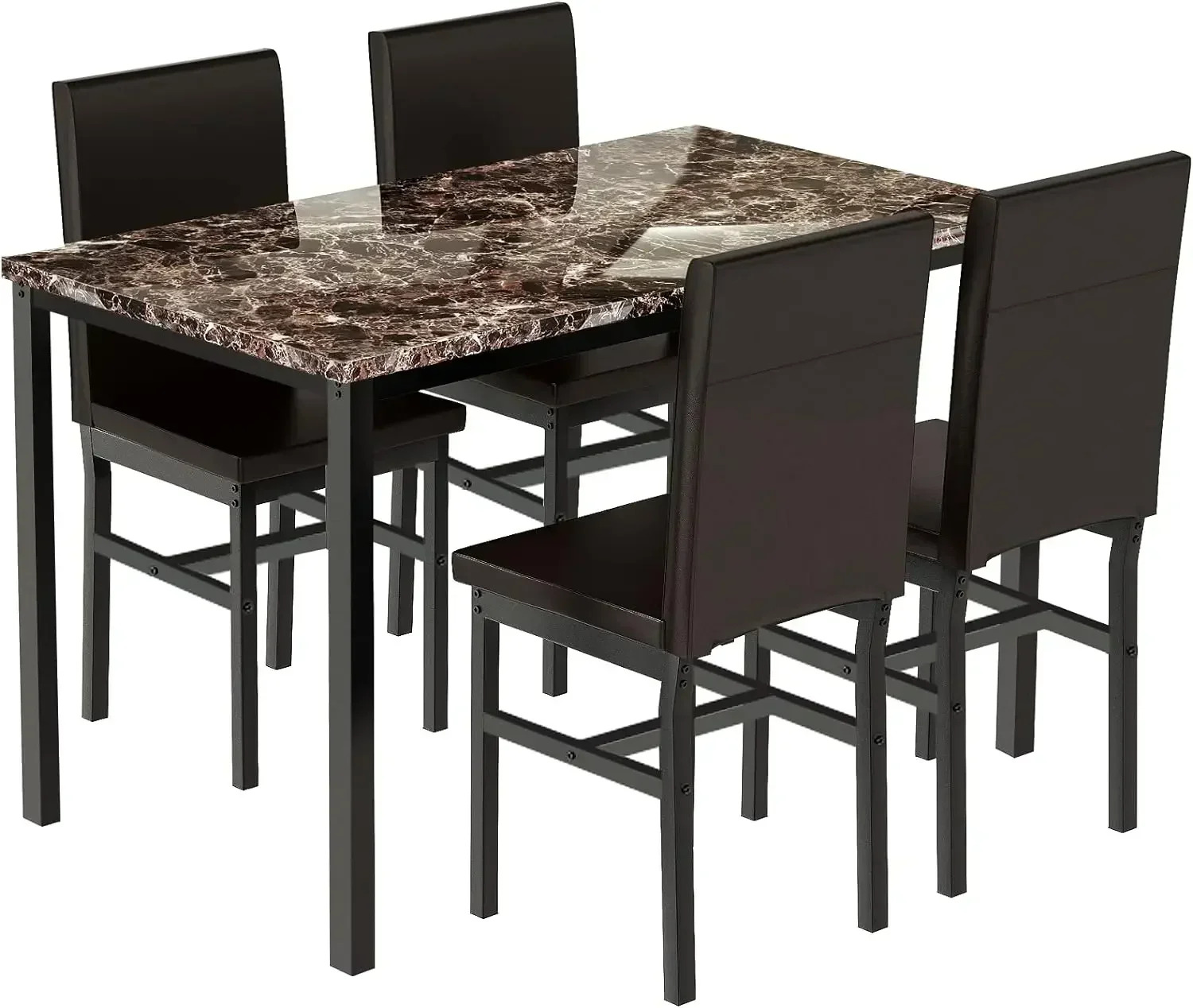 DKLGG Dining Table Set for 4, 5 Pieces Faux Marble Dining Set Kitchen Table and Chairs with 4 Leather Upholstered Chairs