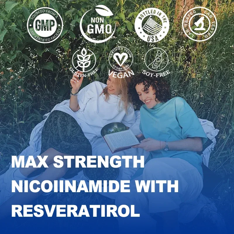 Niacinamide 500mg + Resveratrol 100mg Supplement - Helps with Skin Repair and Health, Immune and Energy Support