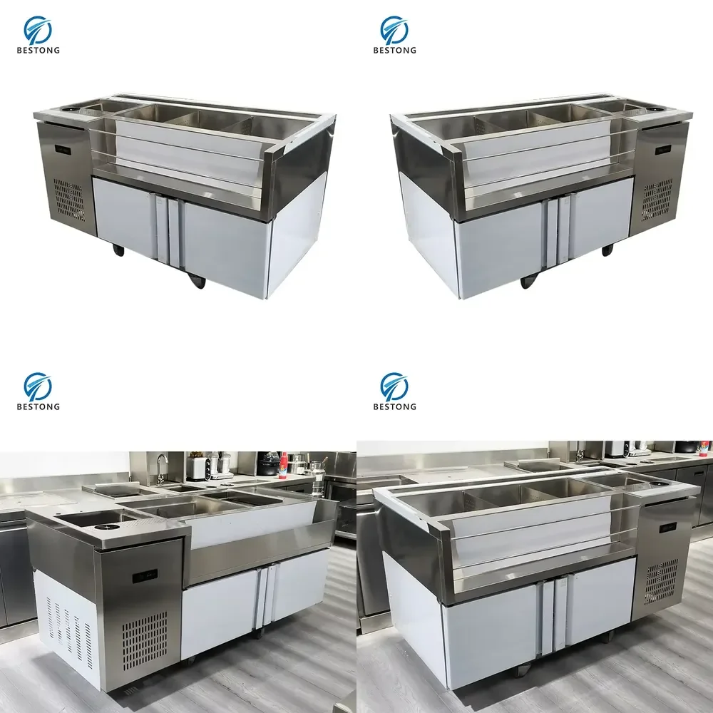 Hygienic Durable Stainless Steel Air Cooling Cocktail Bar Counter Meeting Strict Commercial Catering Health Standards