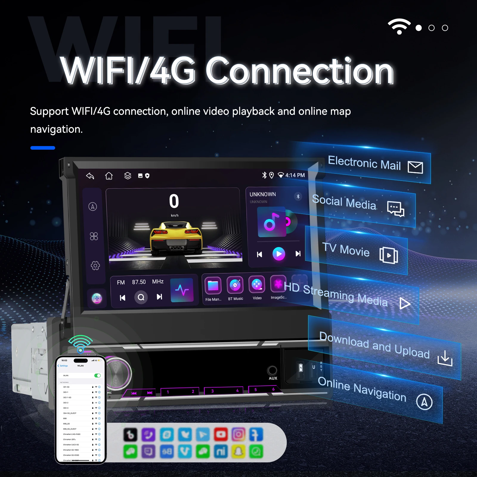 Camecho 6 + 128G 1 Din راديو السيارة 7 "شاشة قابلة للسحب أندرويد Autoradio Carplay Auto GPS ستيريو 1Din مشغل وسائط متعددة واي فاي 4G #3