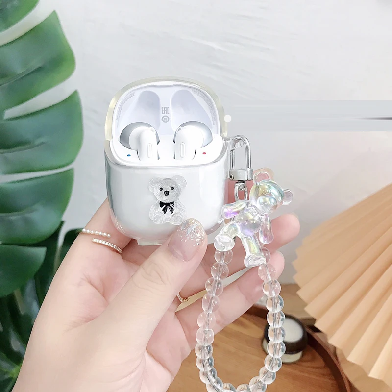 For JBL Tune 220/Tune 225 TWS Case Cute bear Transparent Silicone Earphone Case with Ornaments hearphone Cover for JBL t225