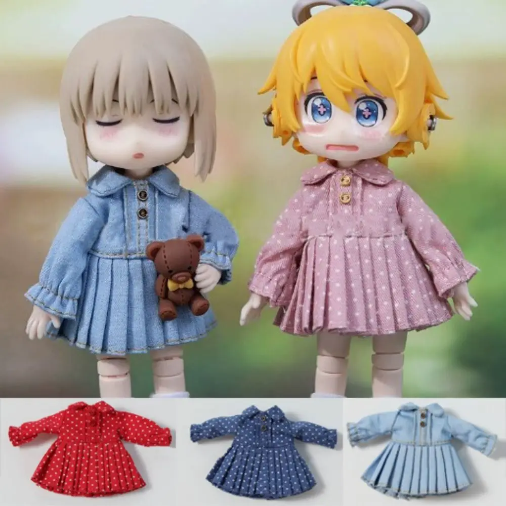 

Handmade Organ Dress Clothes Lace DIY Accessories Doll Pleated Skirt Fashion Lapel Collar Jeans Dresses for 1/11 OB11 Dolls