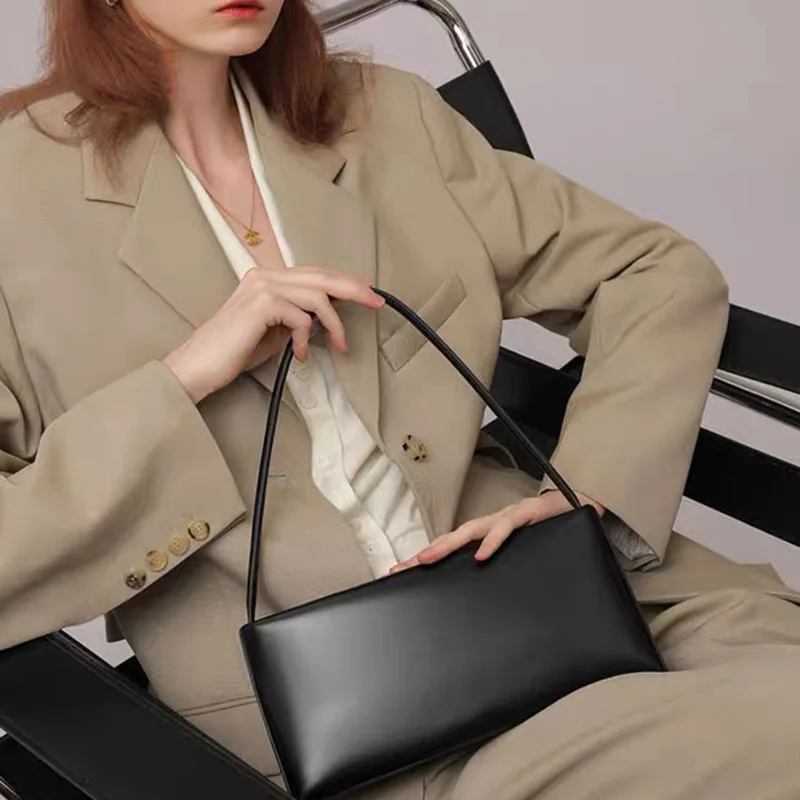 ZR DIARY Vintage Underarm Bag Women Split Cow Leather French Style Simple Shoulder Crossbody Bags for Female 9909