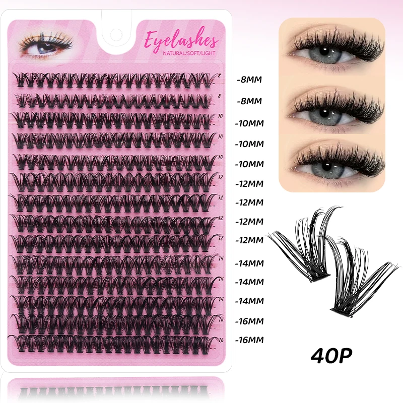 DINGSEN 14 Reihen Volumen Einzelwimpern Natürliche Lange Wimpernbüschel Gemischte Längen DIY Cluster Wimpernverlängerungen – Detail 8