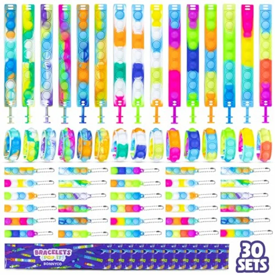 

Pop It Bracelets and Keychains Pack 30 Party Favors. Goodie Bags Stuffers for,Fidget Toys Pop Its Bulk. Return Gifts for Birthd