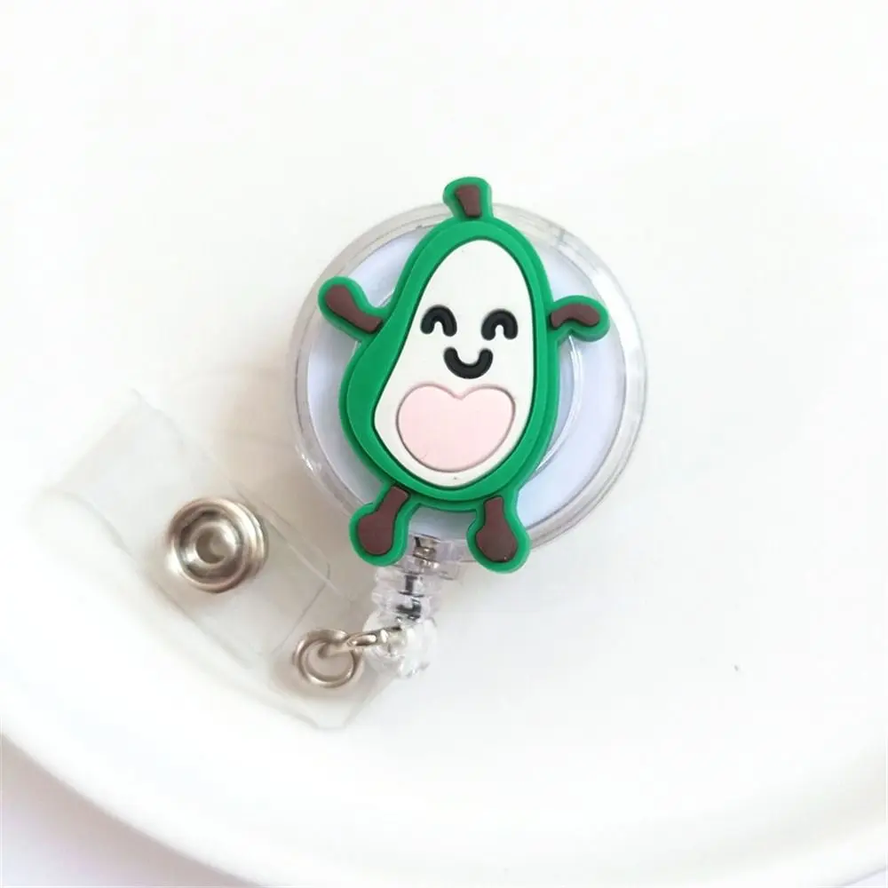 Silicone Fruits Badge Holder Avocado ID Card Cartoon Nurse Badge Reel Name Tag Chest Card Retractable Badge Holder Hospital Use