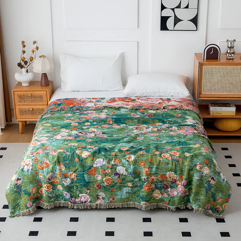 Bedspread On The Bed Pure Cotton Gauze Towelling Coverlet Multifunction Tassel Blanket Sofa Air Nap Cover Summer Cooling Quilt