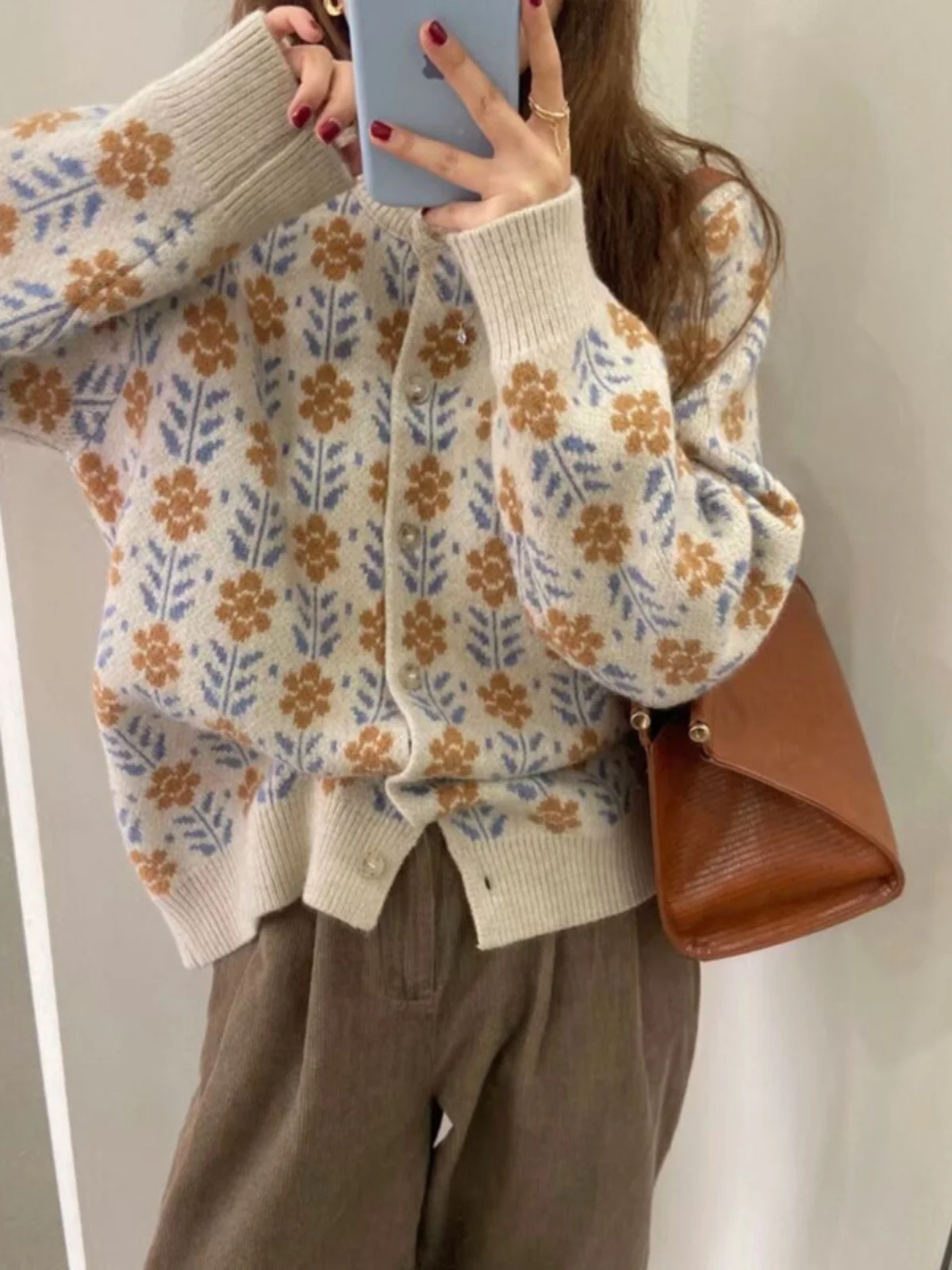 Spring Autumn 2026 Women's Korean Style Lazy Sweater Open Cardigan Knitted Outerwear Loose Fit Long Sleeve round Neck Coat