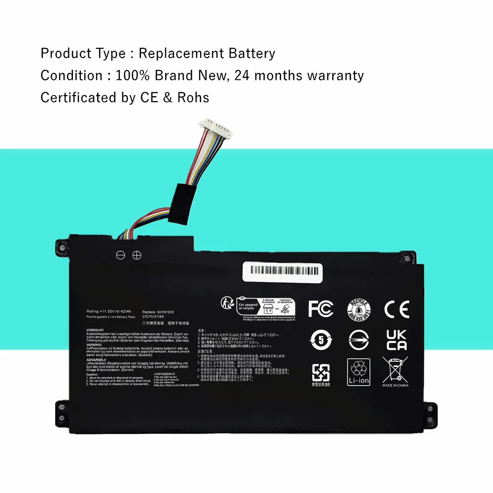 Laptop Battery For ASUS VivoBook 14 E410MA L410MA E410KA-EK139TS F414MA L510MA R522MA E510M E510MA B31N1912 C31N1912