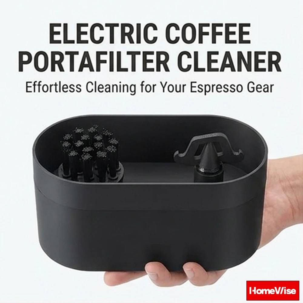 HomeWise CP-1 Electric Coffee Portafilter Cleaner 51mm 58mm Universal Espresso Accessory with Scraper and Brush for Barista