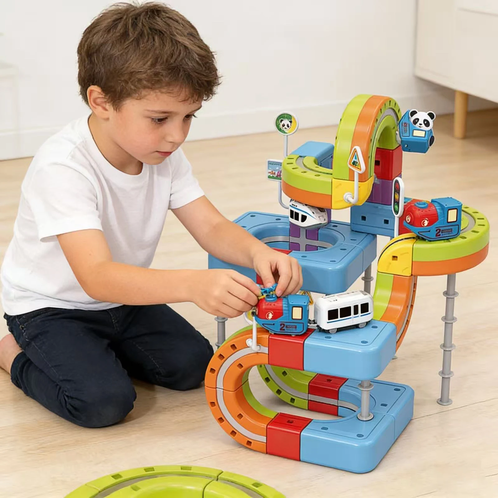 Zestaw kolejowy Track Fusion - 68 elementów, magnetyczna szyna 3D Infinity z kostkami STEM do składania, magiczna elastyczna tor wyścigowy dla dzieci A