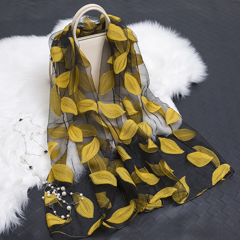 1 Pcs Silk Scarf Versatile For Women In Spring And Autumn Sunscreen Scarf Embroidered Thin Scarf Shawl Dual-use Long Beach Towel