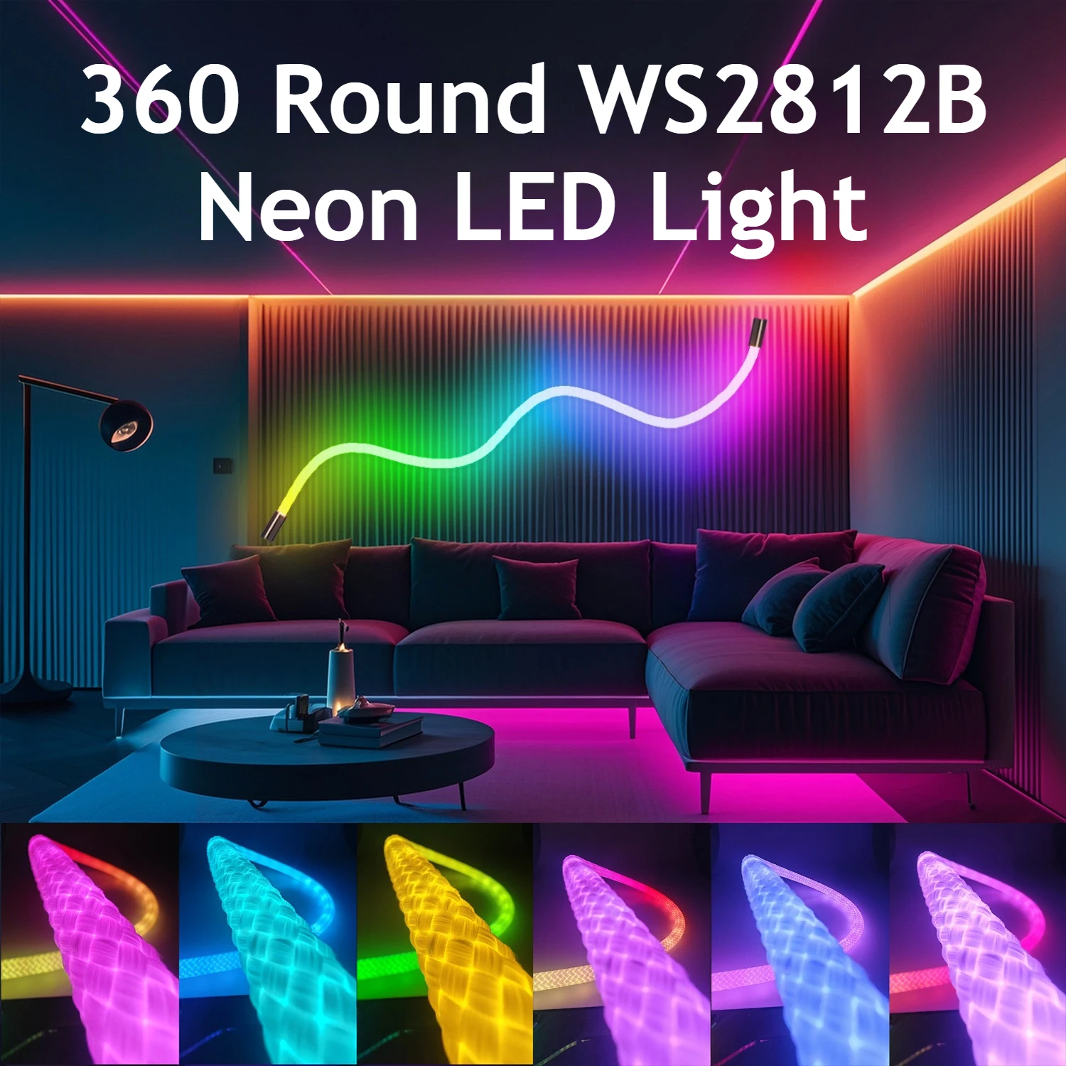 2026 Hot WS2812B LED Strip Neon Light 360 Degree Round Reticulate Pattern DC5V WS2811 RGB IC Smart Pixel Addressable Tape IP67