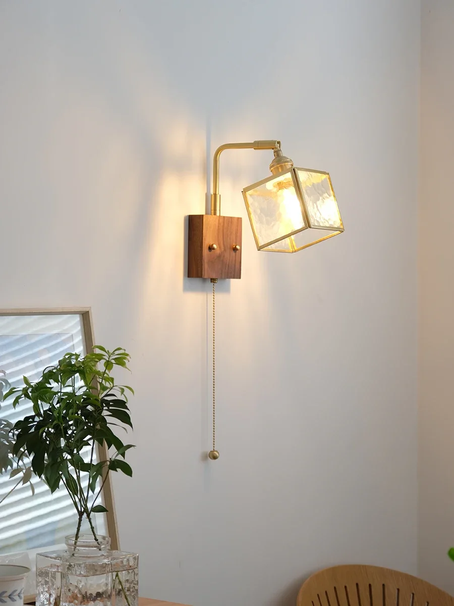 New retro pull wire wall lamp, Japanese-style bedside bed and breakfast stairs with their own switch wabi-sandy wind lamps