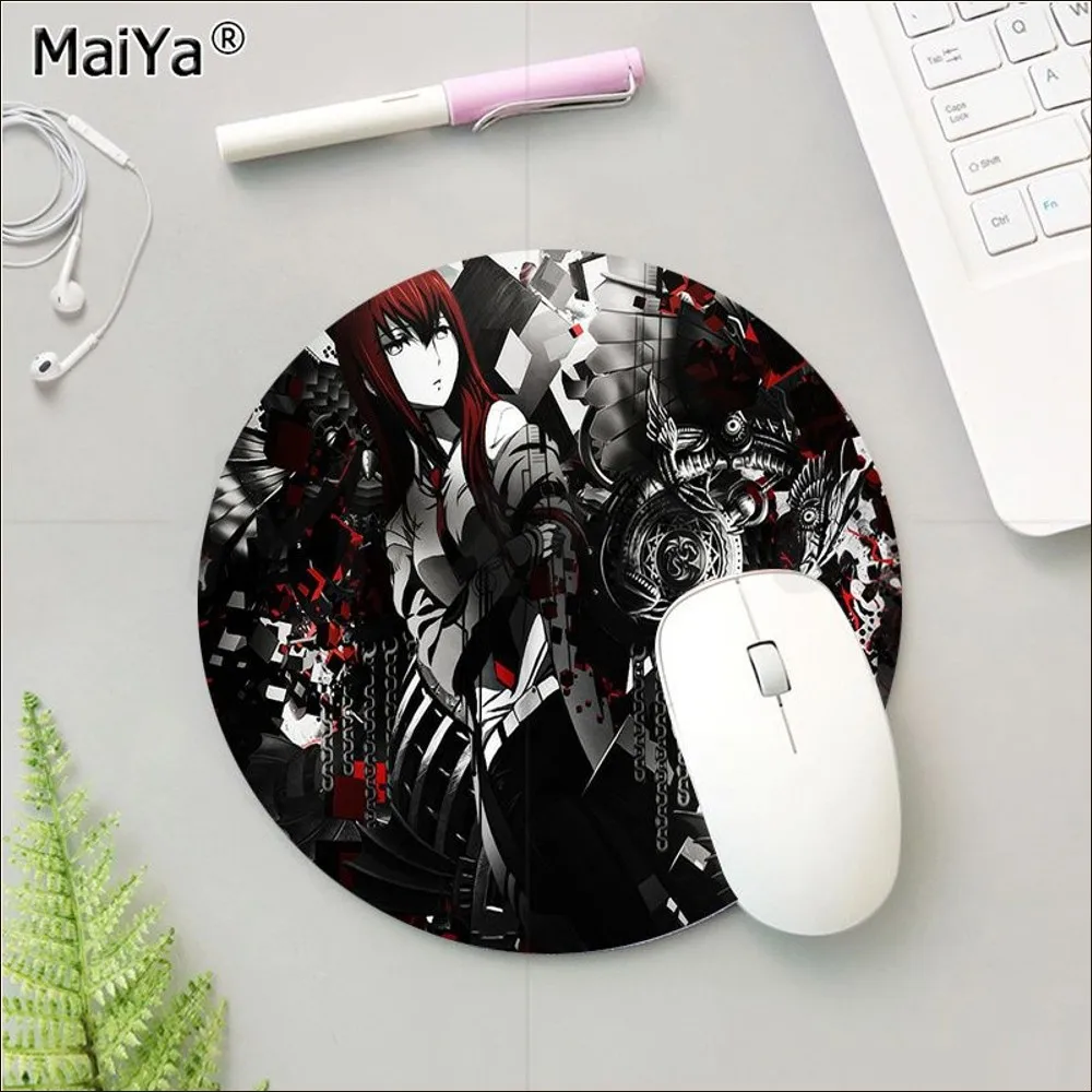 Anime Steins Gate Mousepad Round Custom Skin Desktop Desk Mat Kawaii accessori da gioco studenti che scrivono Pad Mouse Pad per PC