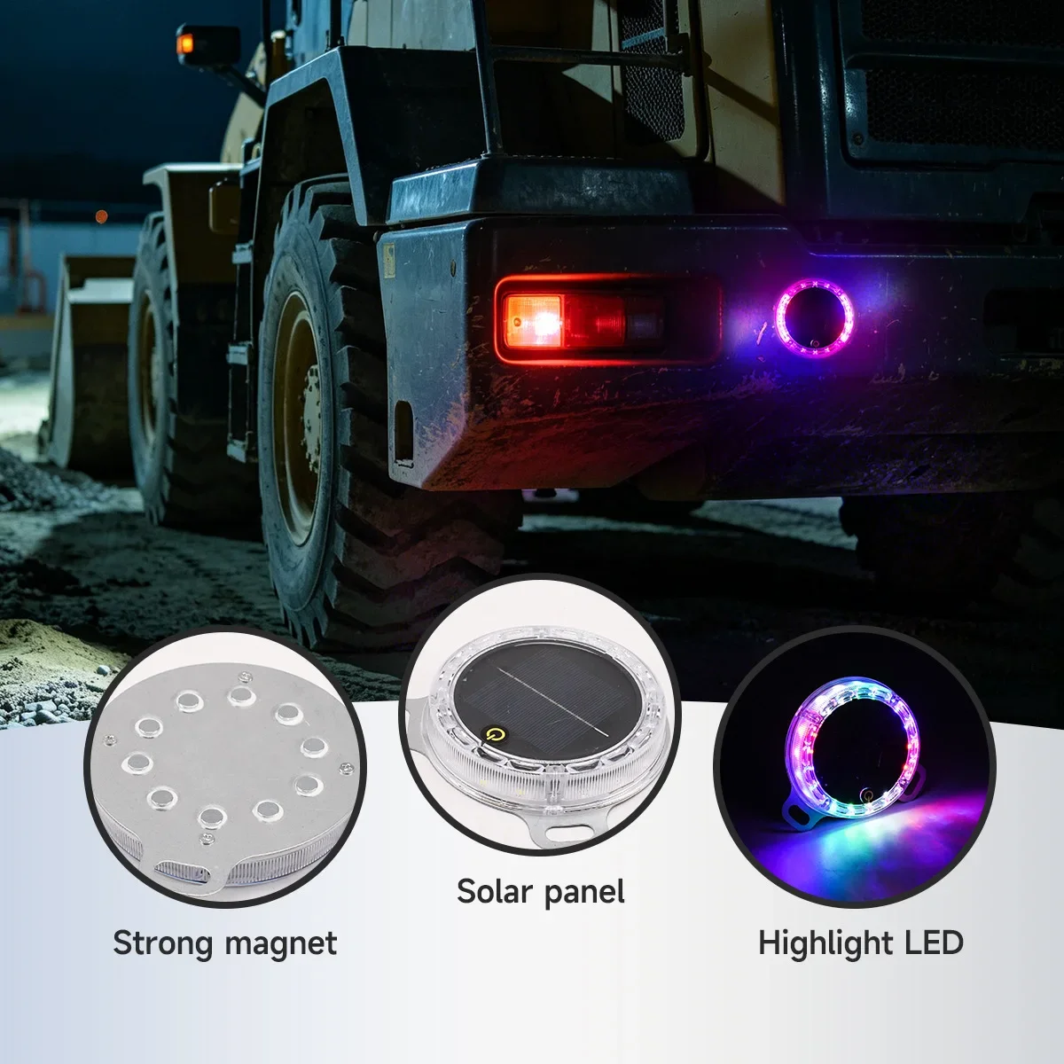 Solar-Powered Round Warning Light:LED Multi-Color Touch-Activated Vibrating Rear-End Collision Prevention Warning Light with ABS
