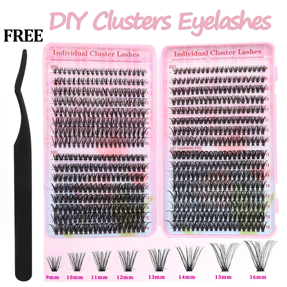 640 Fans Clusters DIY Eyelashes Extensions Soft Natural Premade Volume 30D 40D 50D Individual Lashes With Tweezers Makeup Cilios