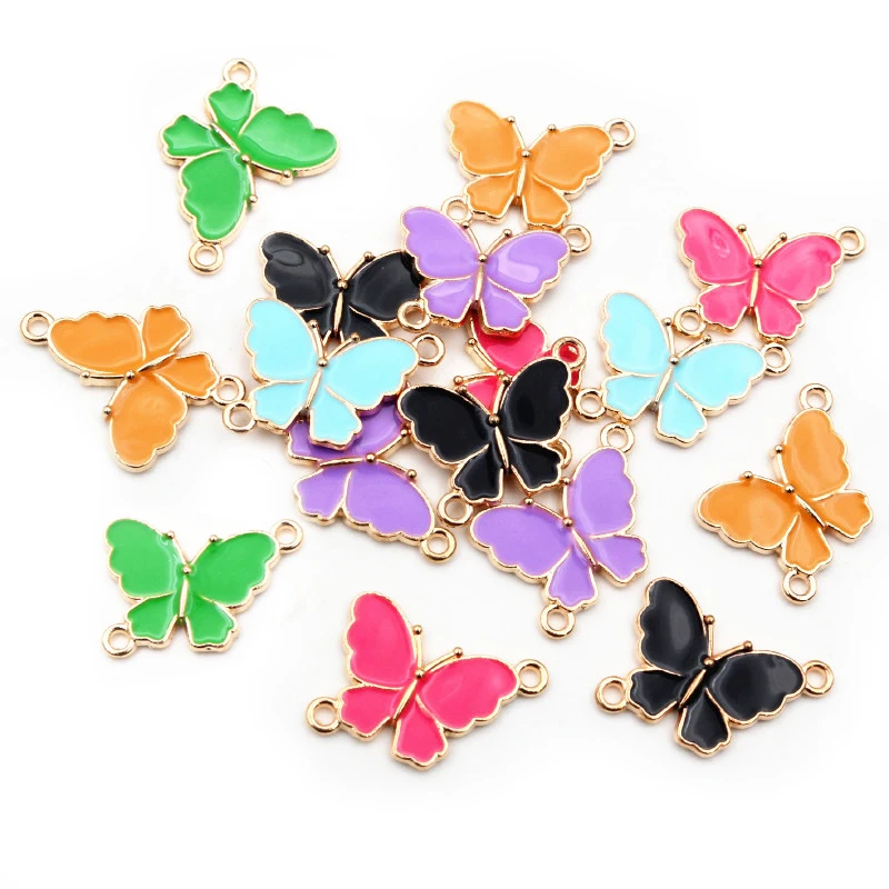 10pcs 15x20mm Double Loops Butterfly Charms Pendant Enamel Alloy Metal Charms DIY Jewelry Accessories for Necklace Bracelet