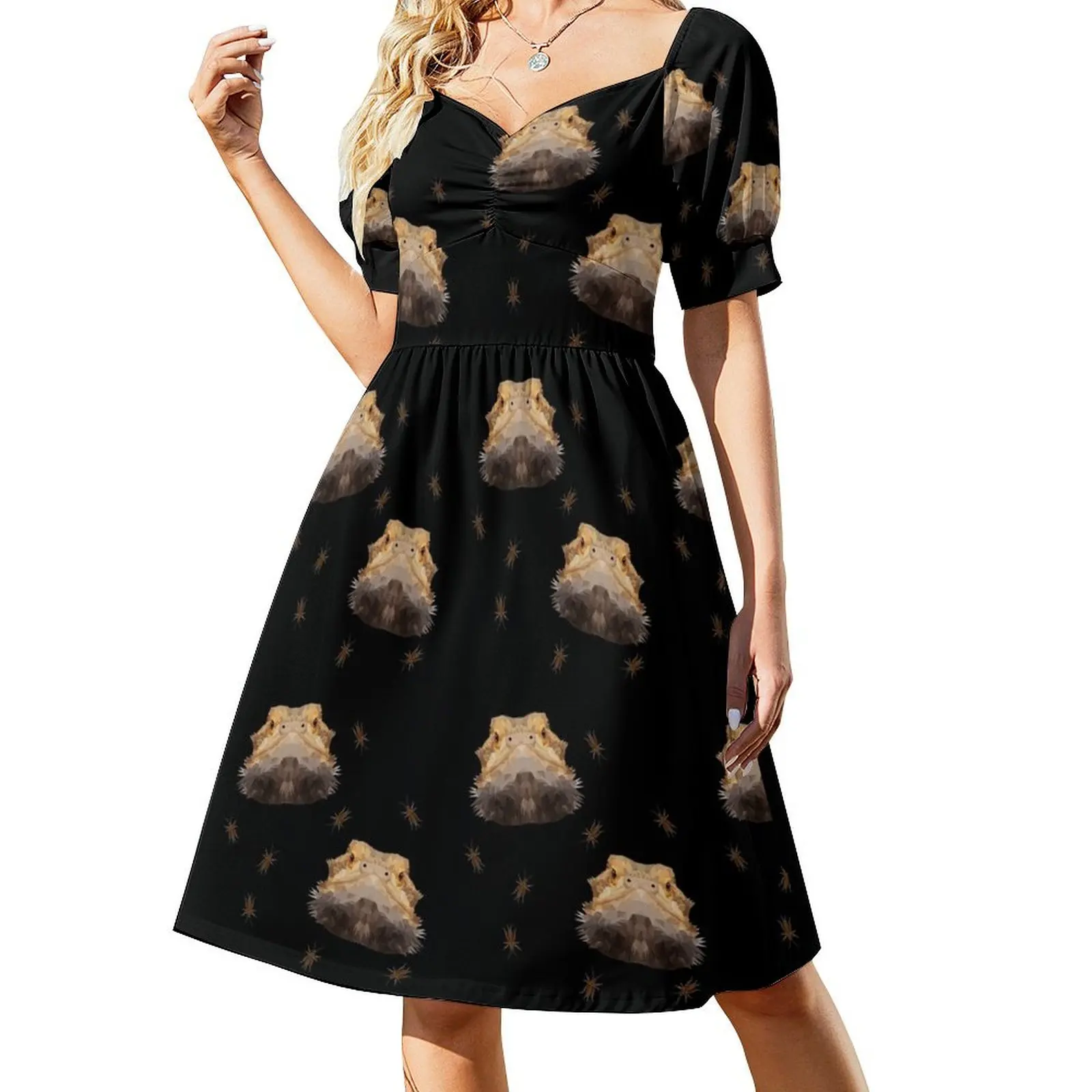 

Bearded Dragon Pattern Short-Sleeved Dress evening dress woman Prom gown Dresses for wedding party