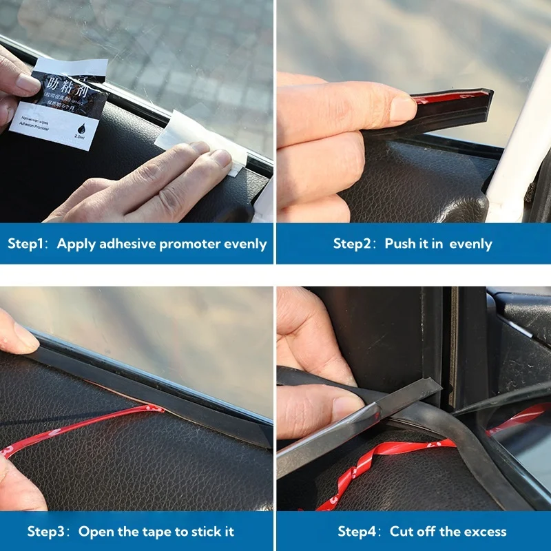 Уплотнительная лента для окна автомобиля, резиновая лента для заполнения зазоров бокового окна автомобиля, шумоизоляция, водонепроницаемые ветрозащитные V-образные уплотнительные ленты, 4 метра