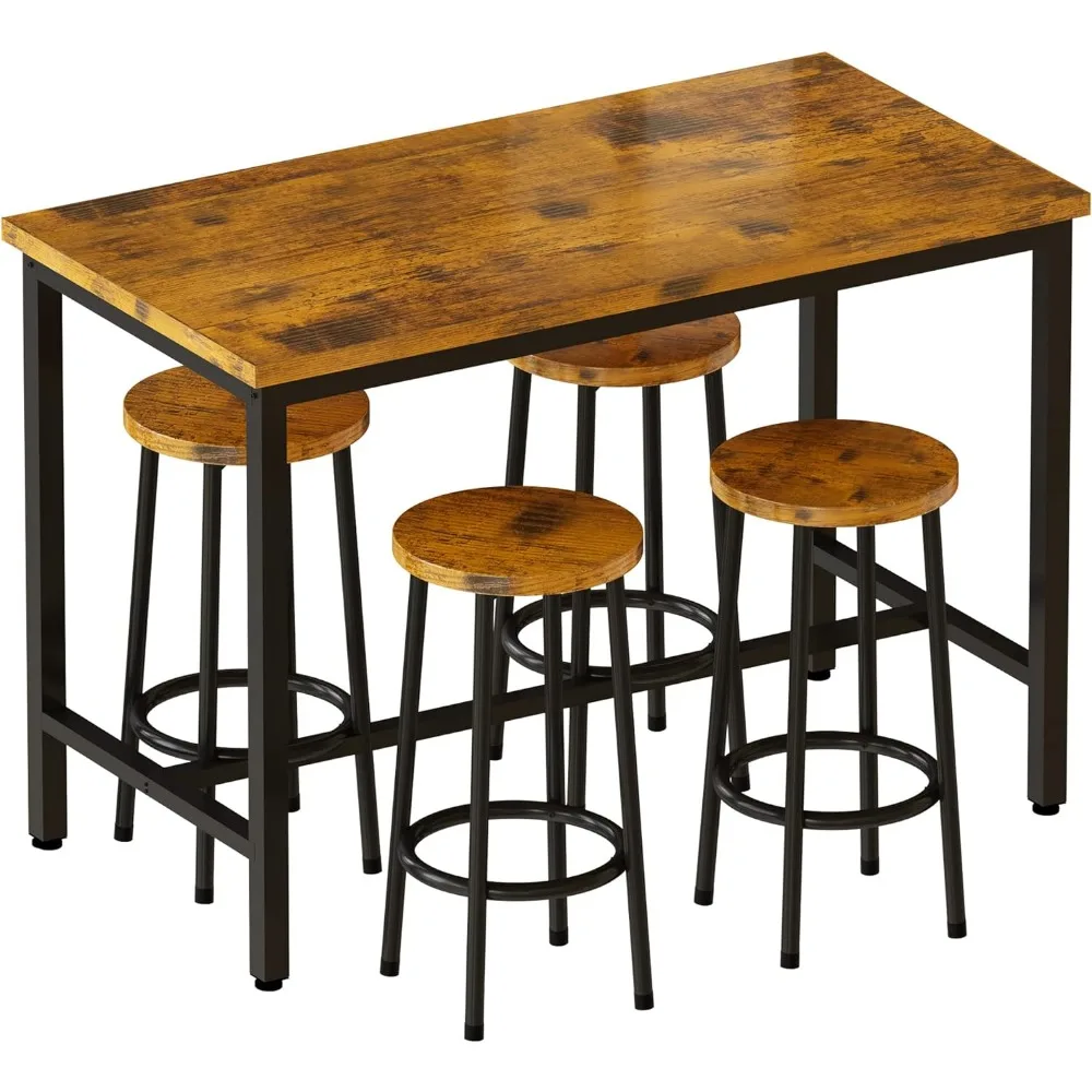 Height Table and Chairs Bar Table with 4 Stools Industrial Counter Height Dining Sets for Kitchen, Table of 43.4 x 23.6 x 35.7