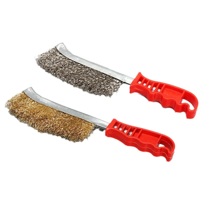 Industrial Stainless Steel & Brass Wire Brush Set Plastic Handle Rust Removal Scrubbing Cleaning Brush for Metal Polishing
