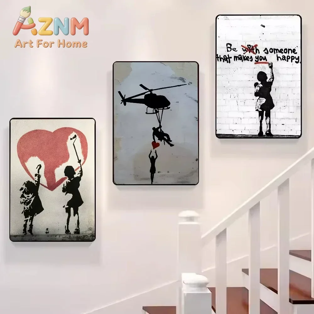 1PCS frameless Canvas paintingB-Banksy Graffiti Artwork Painting Poster HD canvas painting home living room bedroom bar aestheti