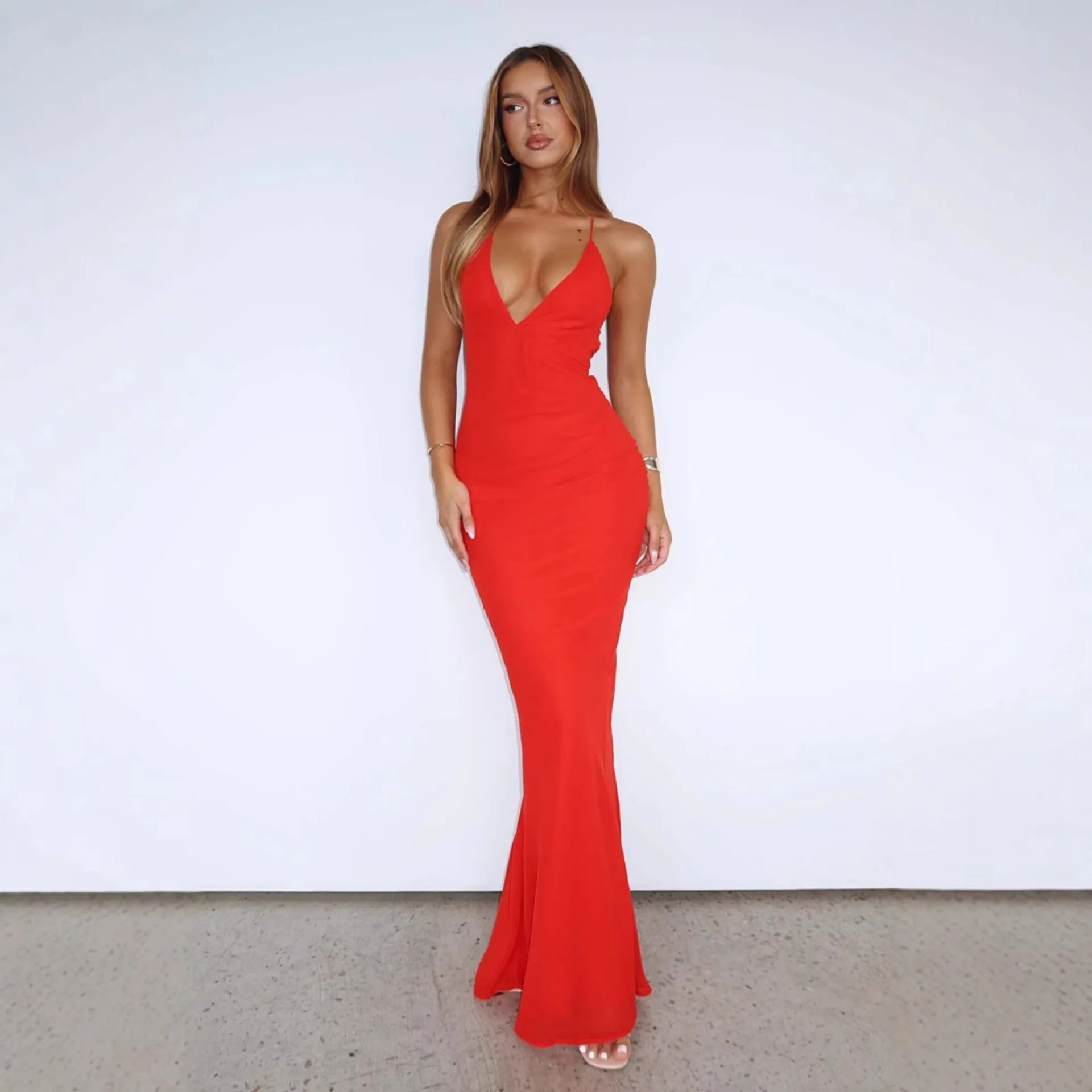 Europe and the United States wind women's summer new fashion light cooked floral low-cut tight waist strap dress