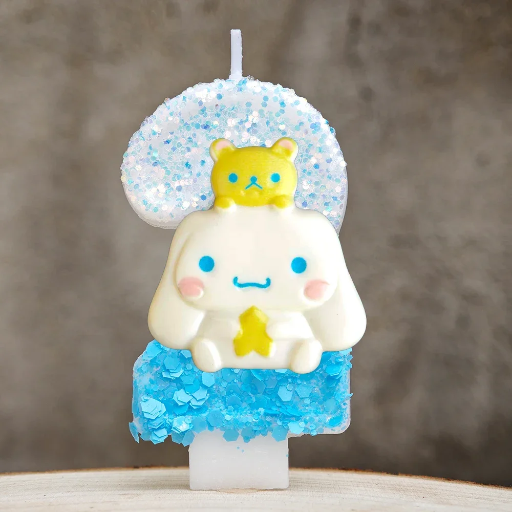 Kawaii Cinnamoroll Cartoon-Themen Glitzerkerze Kinder Geburtstagskerze Dekorationen Tortendekoration Baby-Shower Party-Zubehör – Detail 14