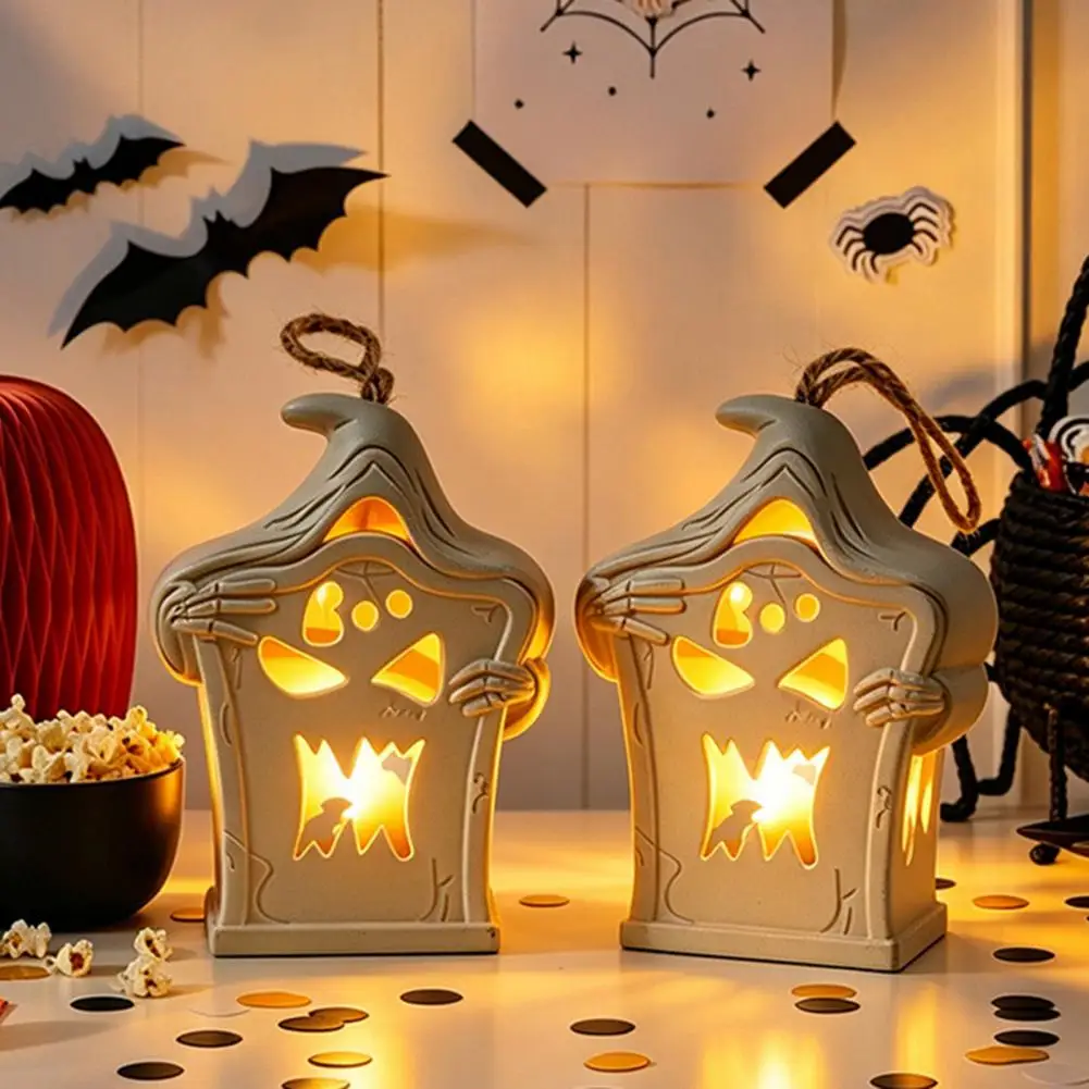 Halloween Hanging Ornaments Party Decorations Halloween Light Up Tombstone Ornaments with Led Lights Spooky Hanging Graveyard