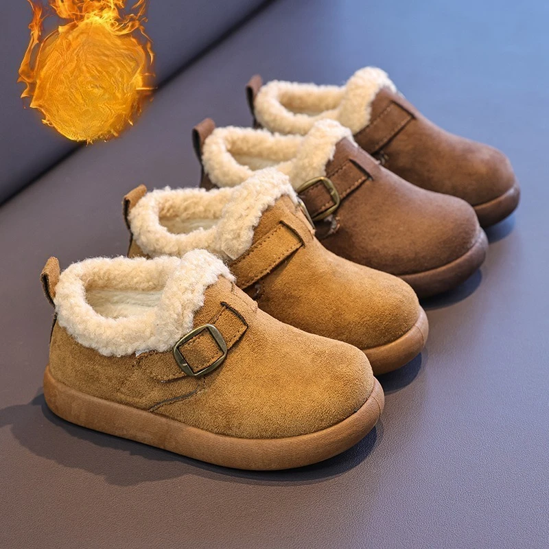 

2025 Winter Children's Cowhide Snow Boots Baby Warm Wool Round Short Boots Boys and Girls Winter Thick Plush Cotton Shoes