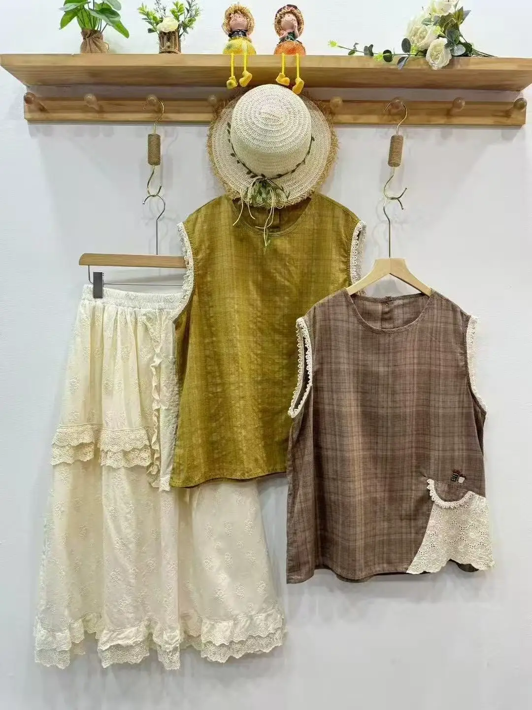 

2025 Mori Kei Japanese Style Sweet Yellow Coffee Plaid Vests for Women Tops Original Cotton Chic Sleeveless Jacket