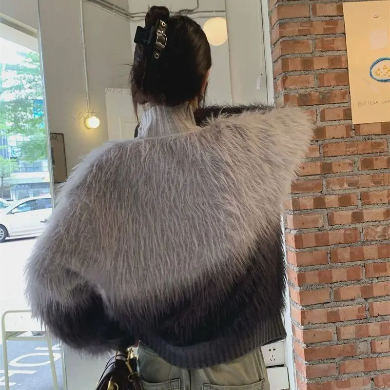 

Осень/зима 2022, новый стиль, свободный мягкий фетровый свитер с длинными рукавами и мехом белки, кардиган