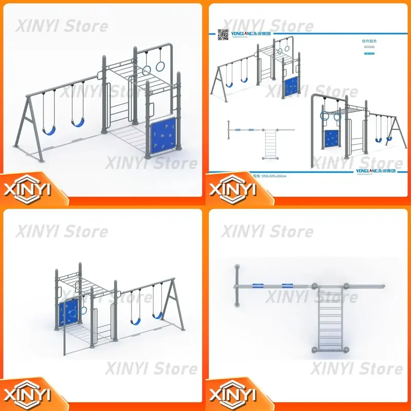 Multi-Functional Outdoor Playground Equipment Swings Climbing Wall Monkey Bars Galvanized Steel LLDPE Plastic 5000KG