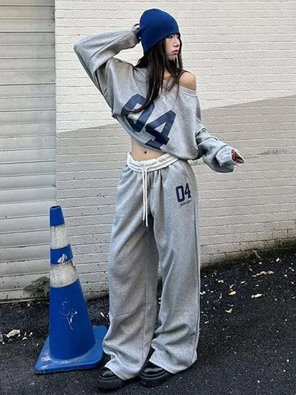 

Американский свитшот, комплект спортивной одежды, женские свободные широкие брюки, повседневный комплект из двух предметов, модная осенняя одежда