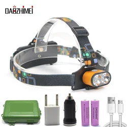 18650 USB headlights 8000 lumens 2* T6  Rechargeable LED Powerful Focus Head Light 3 Modes headlights flashlight Head Lamp