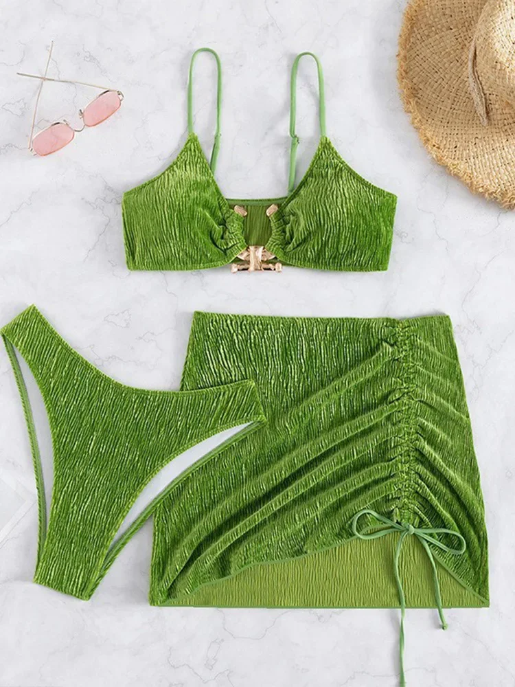 

Sexy Solid Bikini Skirt 3 Piece Set Women Split Swimsuit High Waist Baeach Triangle Bikini 2025 New Summer Swimwear Bikini Set