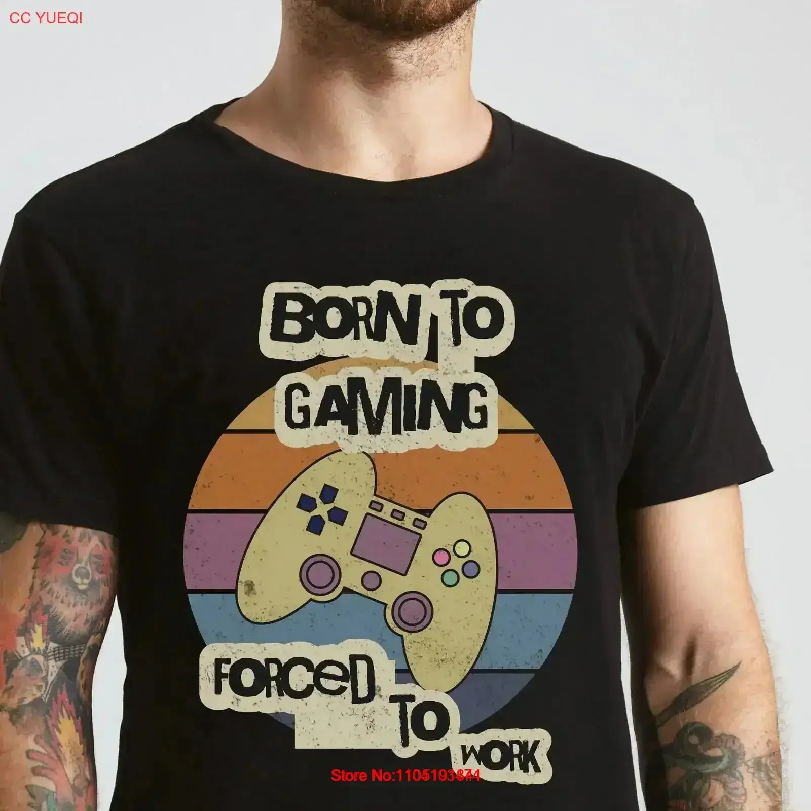 Born to Gaming Forced work T Shirt Funny for Father's day gift gamer husband dad lover vintage Washed Versatile vintage Washed